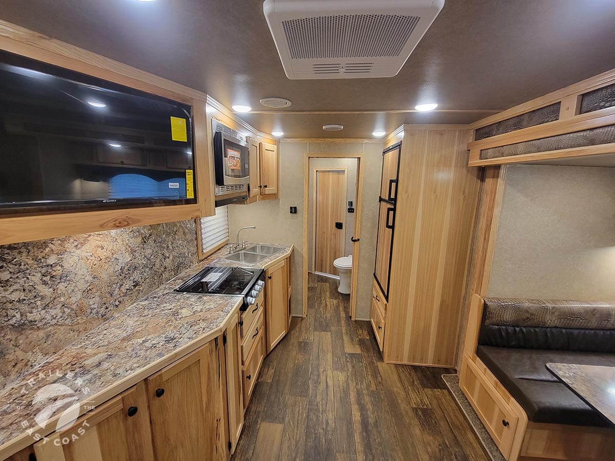The interior of a horse trailer at Trailers of the East Coast.
